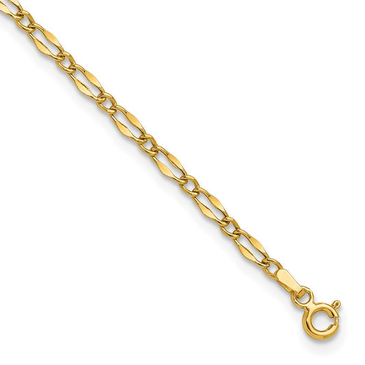 14K Polished Fancy Link 9in Plus 1in extension Anklet