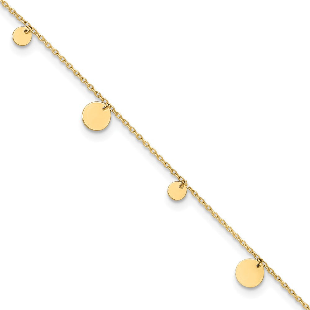 14K Polished Circles 9in Plus 1in ext. Anklet