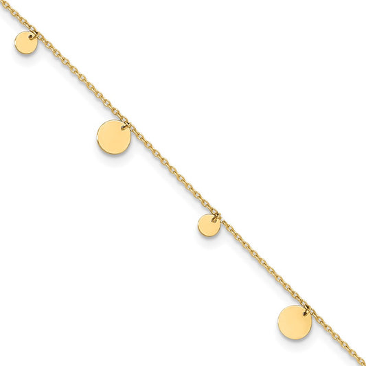 14K Polished Circles 9in Plus 1in ext. Anklet