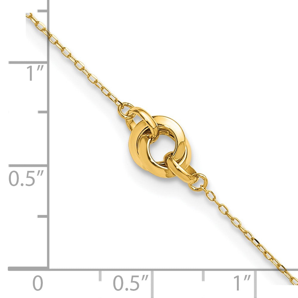 14K Polished Three Station Fancy Link 9in Plus 1in extension Anklet