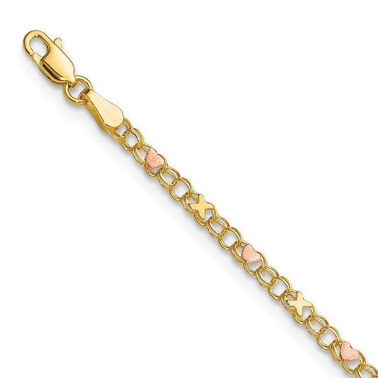 14k and Rose X's and Hearts 8in Bracelet