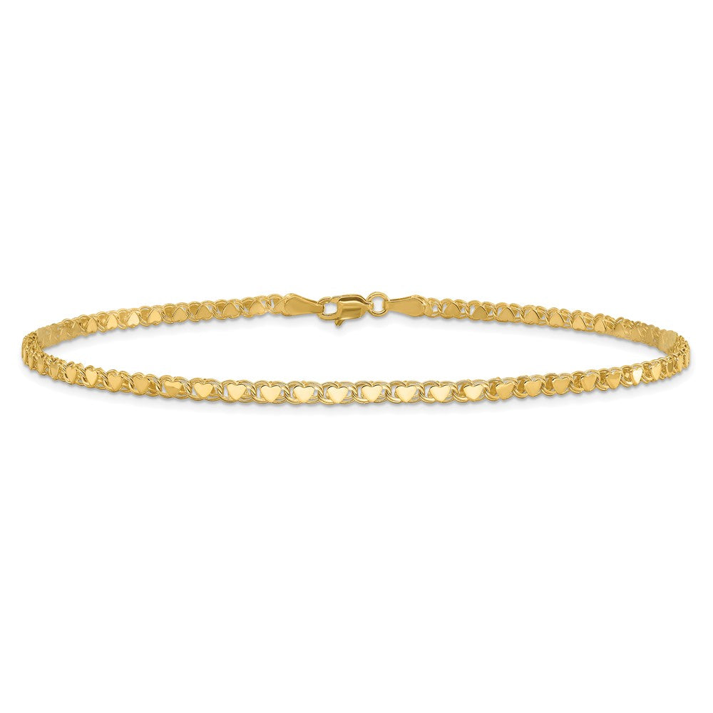 14k Polished Double-Sided Heart 8in Bracelet