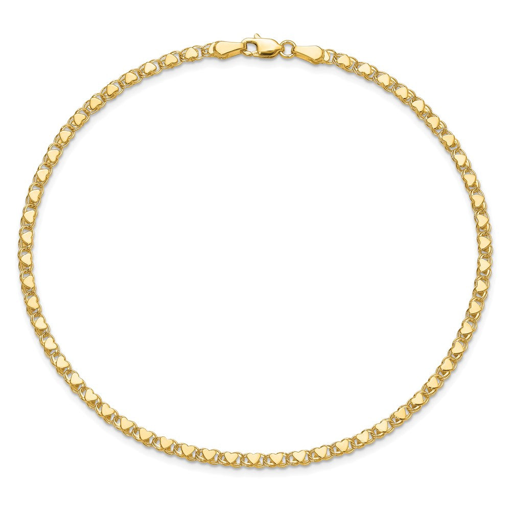 14k Polished Double-Sided Heart 7in Bracelet