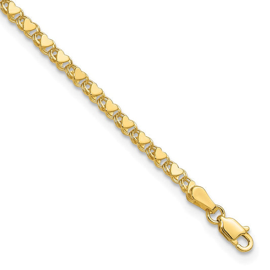 14k Polished Double-Sided Heart 8in Bracelet
