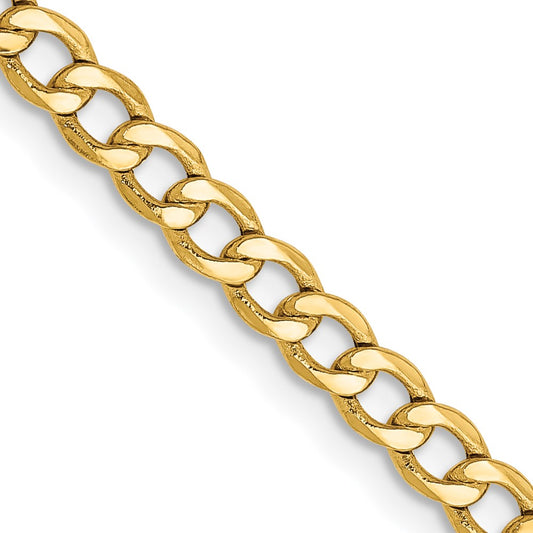 14K 26 inch 3.35mm Semi-Solid Curb with Lobster Clasp Chain