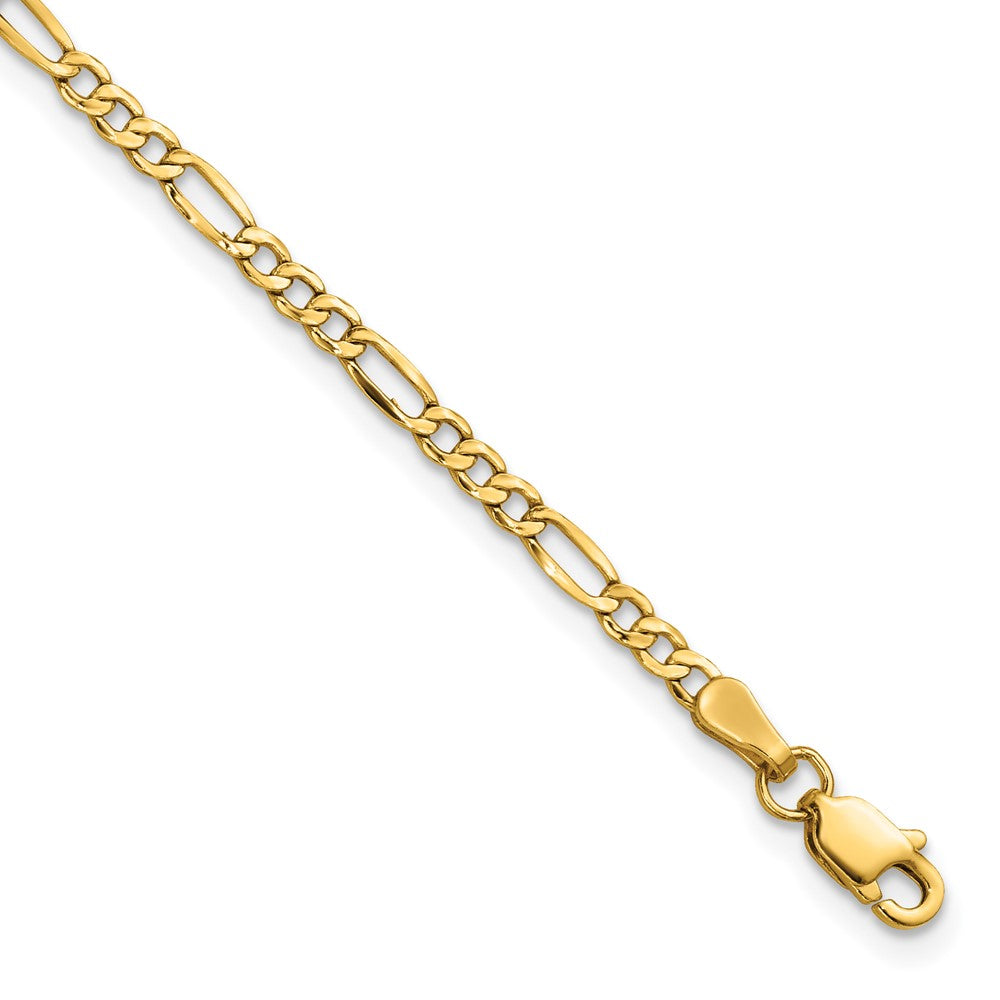 14K 9 inch 2.5mm Semi-Solid Figaro with Lobster Clasp Anklet