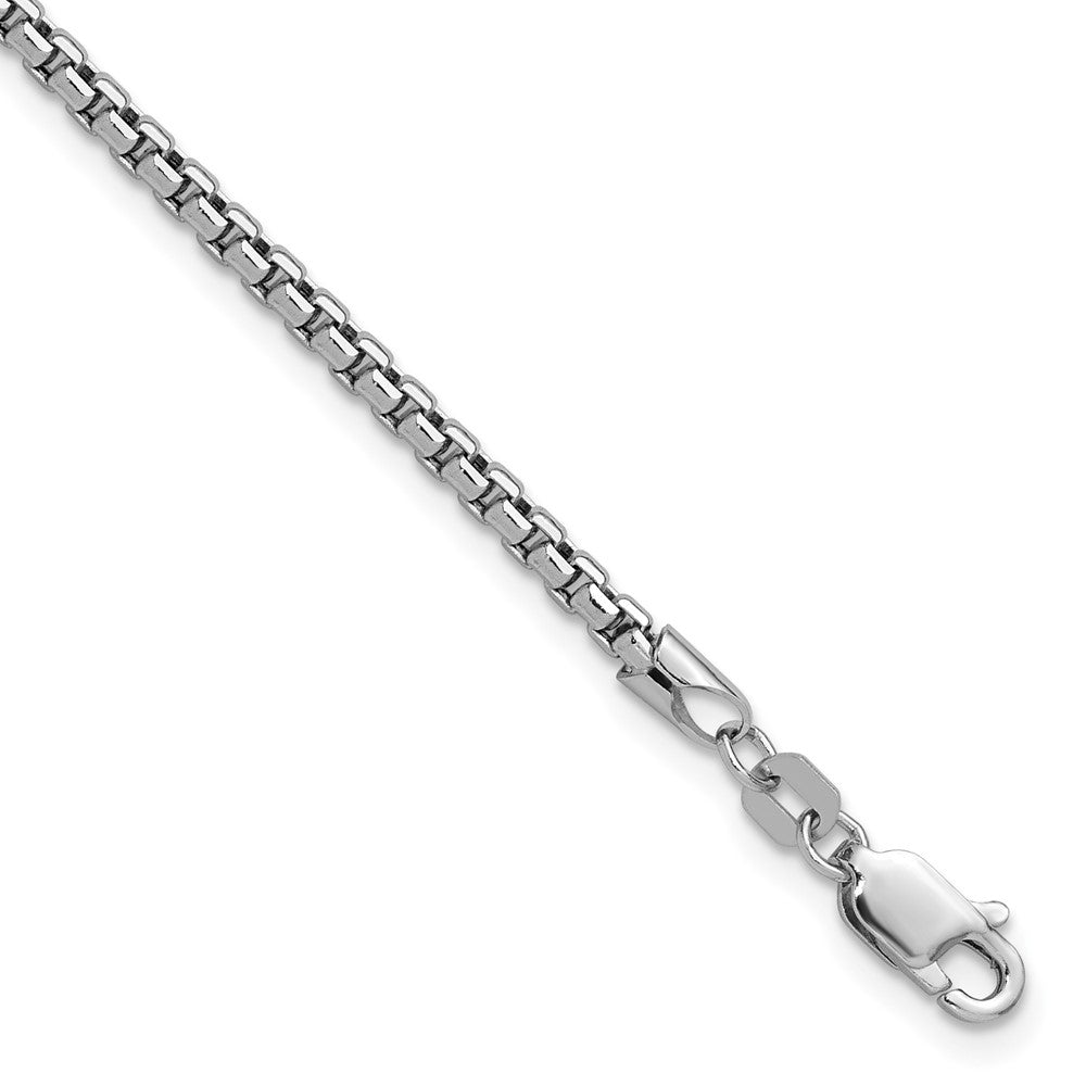 14K White Gold 8 inch 2.45mm Semi-Solid Round Box with Lobster Clasp Bracelet