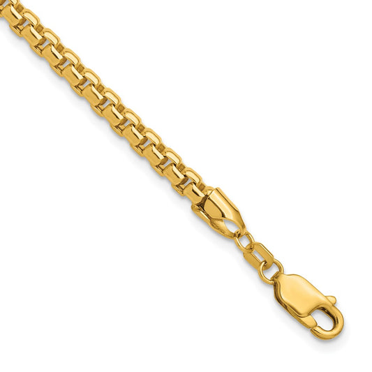 14K 8 inch 3.6mm Semi-Solid Round Box with Lobster Clasp Bracelet