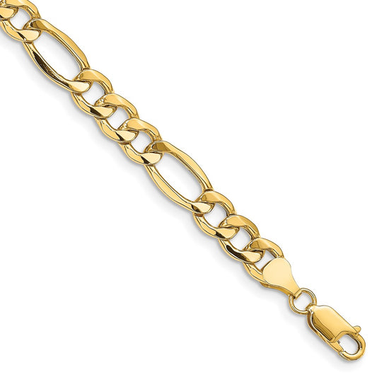 14K 8 inch 8.5mm Semi-Solid Figaro with Lobster Clasp Bracelet