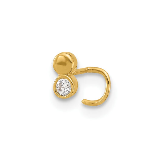 14K 22 Gauge Double Circle CZ Nose Ring Body Jewelry