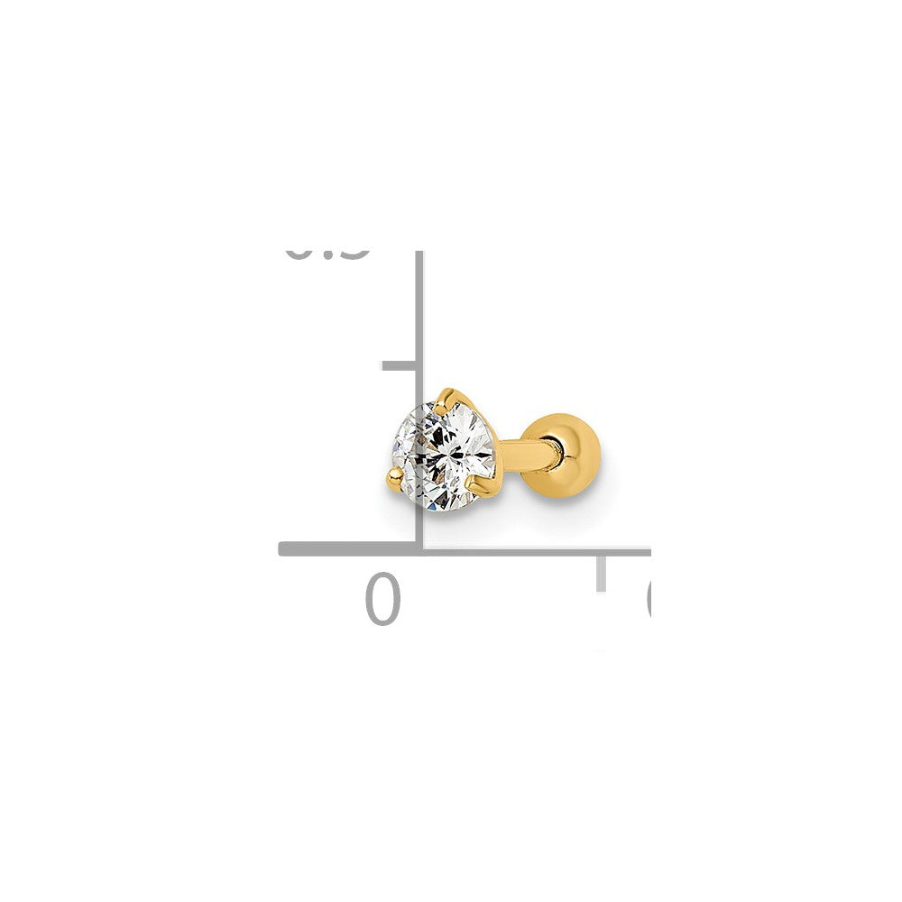 14k 16 Gauge Round CZ Labret Stud
