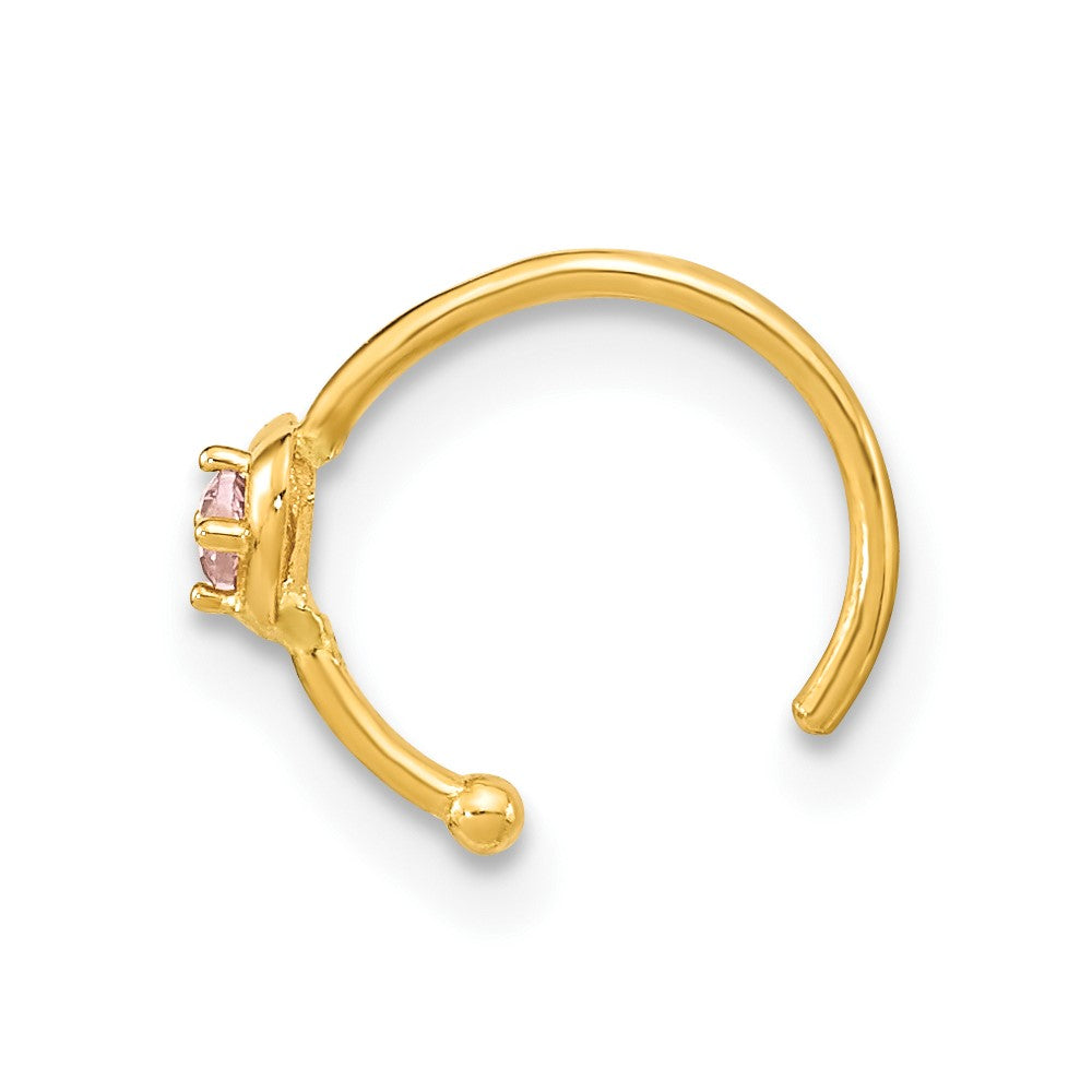 14K 20 Gauge Hoop with Heart CZ Nose Ring Body Jewelry