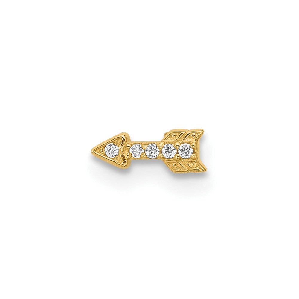 14k 21 Gauge Polished CZ Arrow Nose Stud