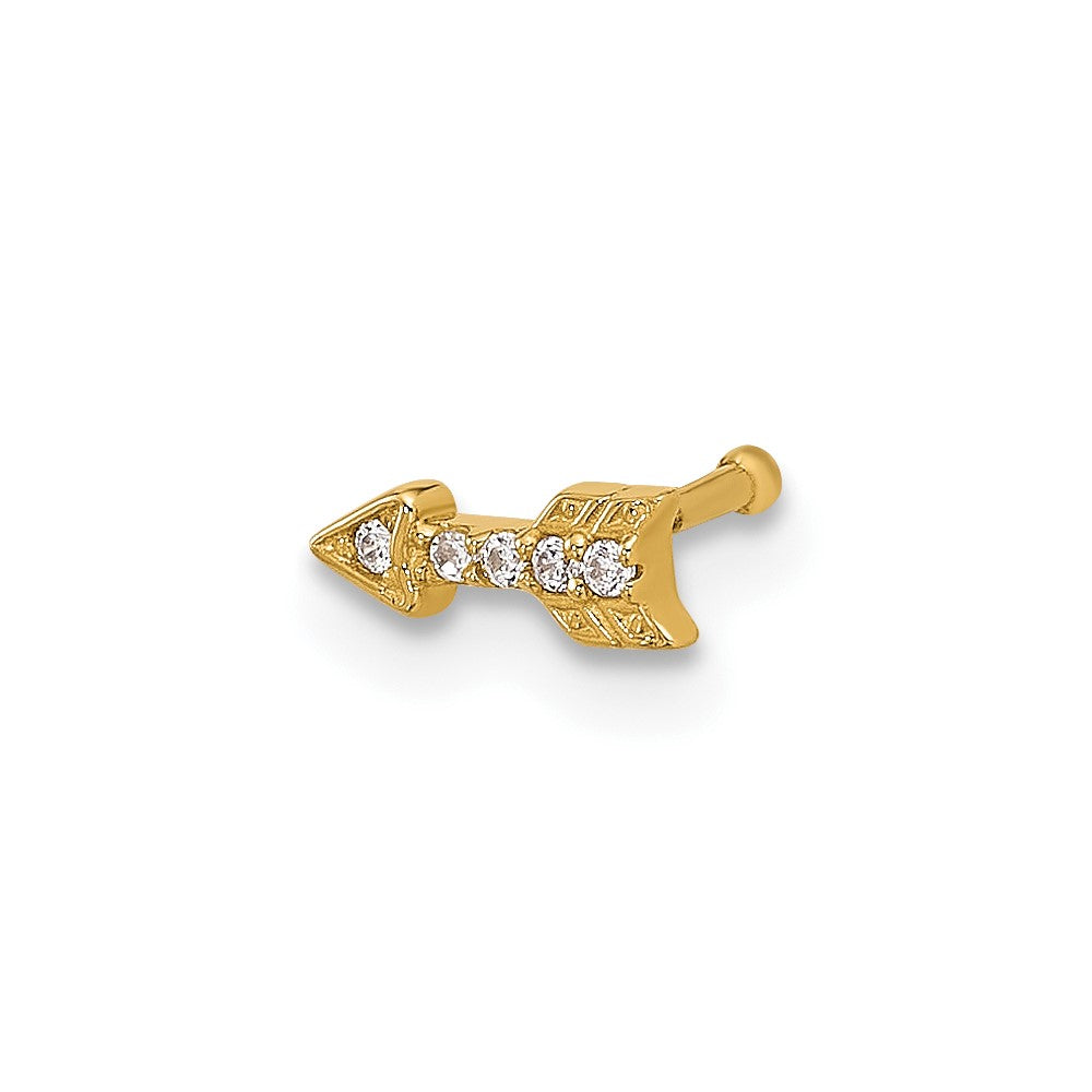 14k 21 Gauge Polished CZ Arrow Nose Stud