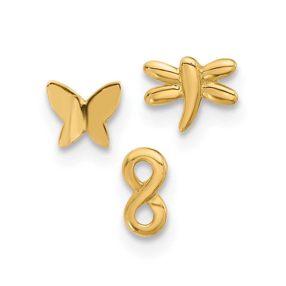 14K 22 Gauge Polished Infinity Symbol, Dragonfly and Butterfly Nose Stud
