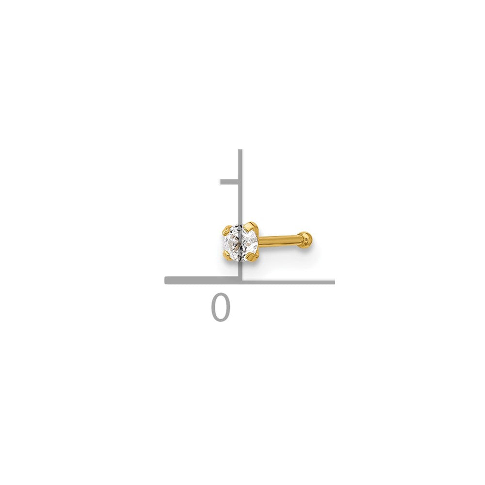 14k 22 Gauge Polished 2.5mm CZ Nose Stud