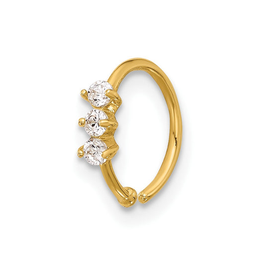 14K 20 Gauge Polished 3 Stone CZ Nose Ring