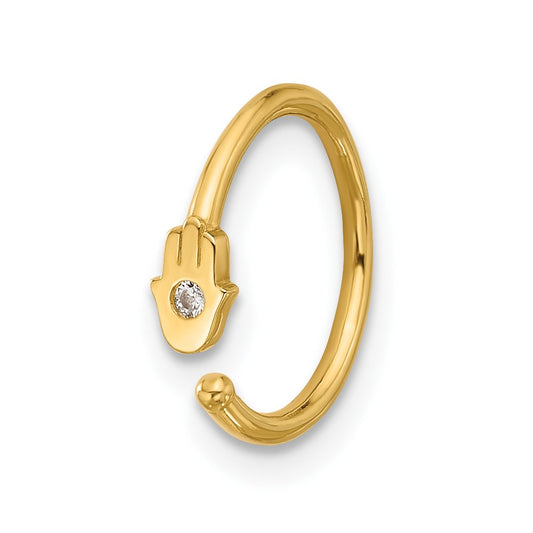 14K 20 Gauge Polished CZ Hamsa Nose Ring