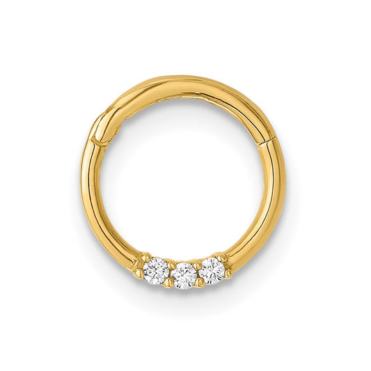 14K 16 Gauge Polished CZ Hinged Cartilage Ring