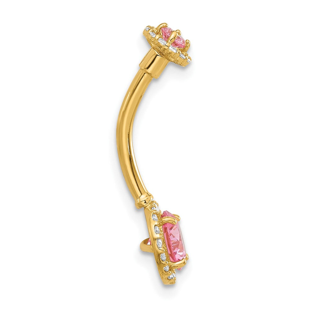 14K 14 Gauge Polished Pink and White CZ Navel/Belly Ring