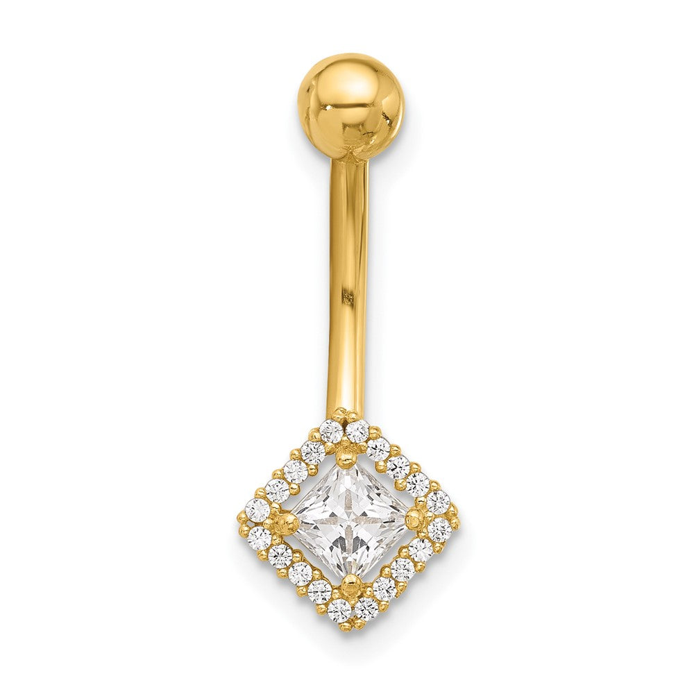 14K 14 Gauge Polished CZ Navel/Belly Ring