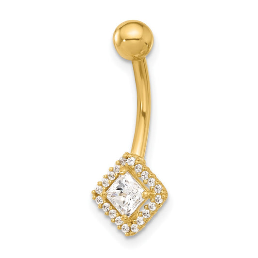 14K 14 Gauge Polished CZ Navel/Belly Ring