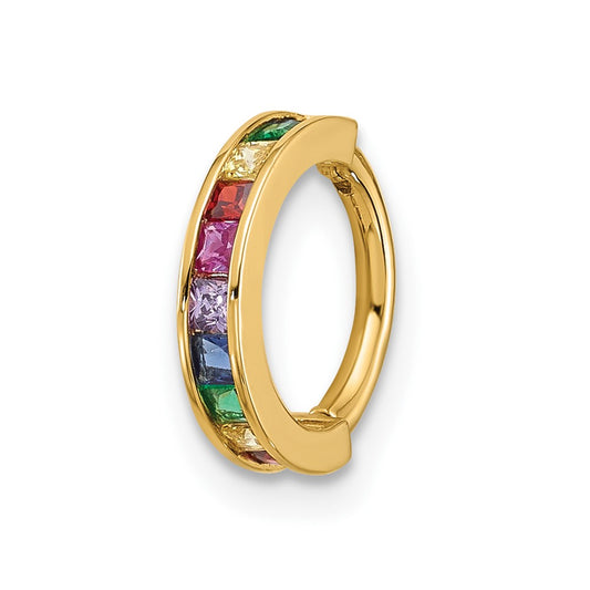 14k 16 Gauge Polished Rainbow CZ Hinged Cartilage Ring