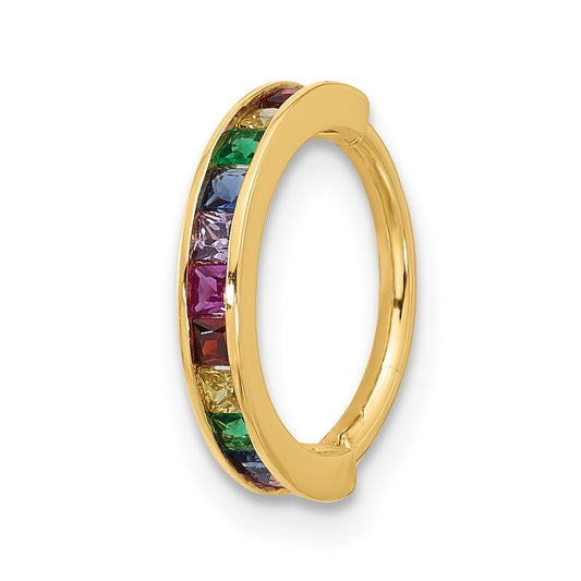 14k 16 Gauge Polished Rainbow CZ Hinged Cartilage Ring