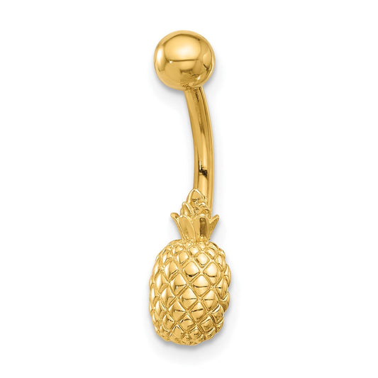 14K 14 Gauge Polished and Textured Pineapple Navel/Belly Ring