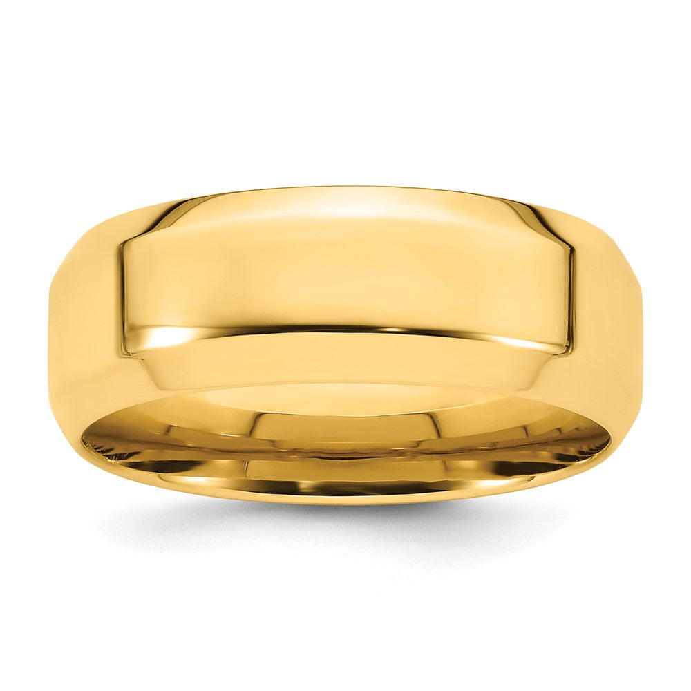 14k Yellow Gold 8mm Beveled Edge Comfort Fit Wedding Band Size 8