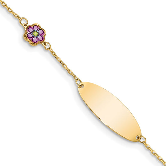14K Children's Enamel Flower w/.5in ext. ID Bracelet