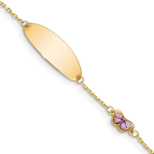 14K Children's Enamel Butterfly w/.5in ext. ID Bracelet