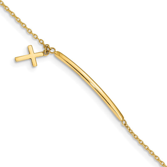 14K Children's Polished Dangle Cross w/.5in ext. Bracelet