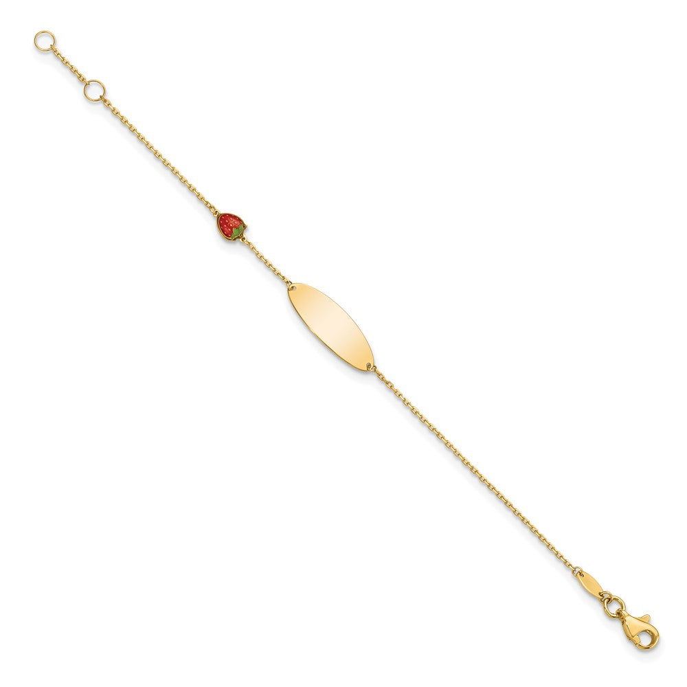 14k Enameled Strawberry ID 5.5in w/.5 in Ext Bracelet
