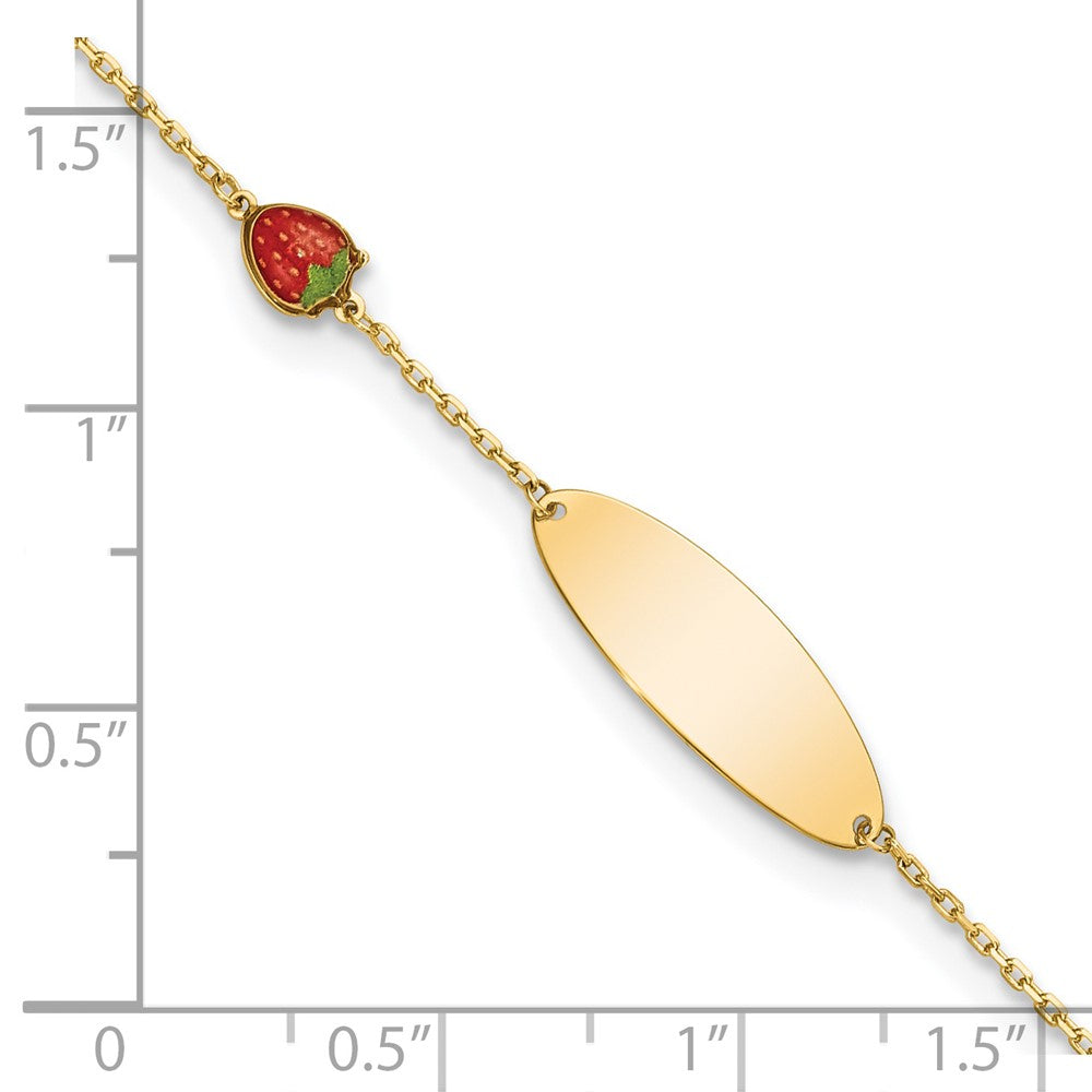 14k Enameled Strawberry ID 5.5in w/.5 in Ext Bracelet