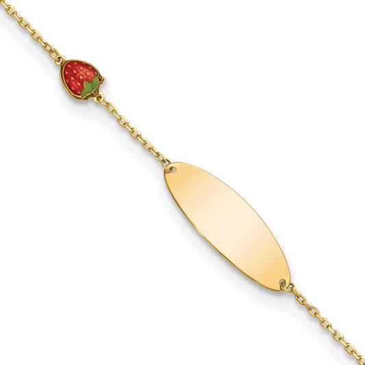 14k Enameled Strawberry ID 5.5in w/.5 in Ext Bracelet