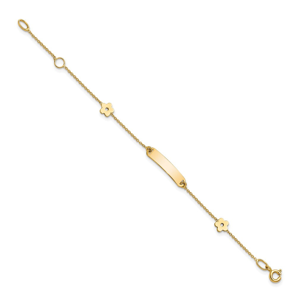 14K Polished ID with Flower Bracelet