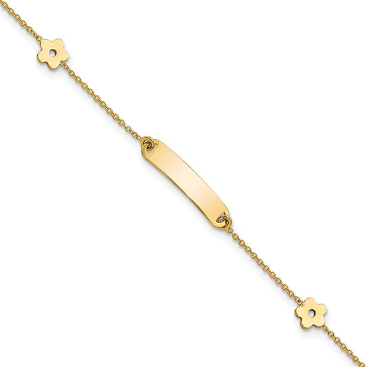 14K Polished ID with Flower Bracelet