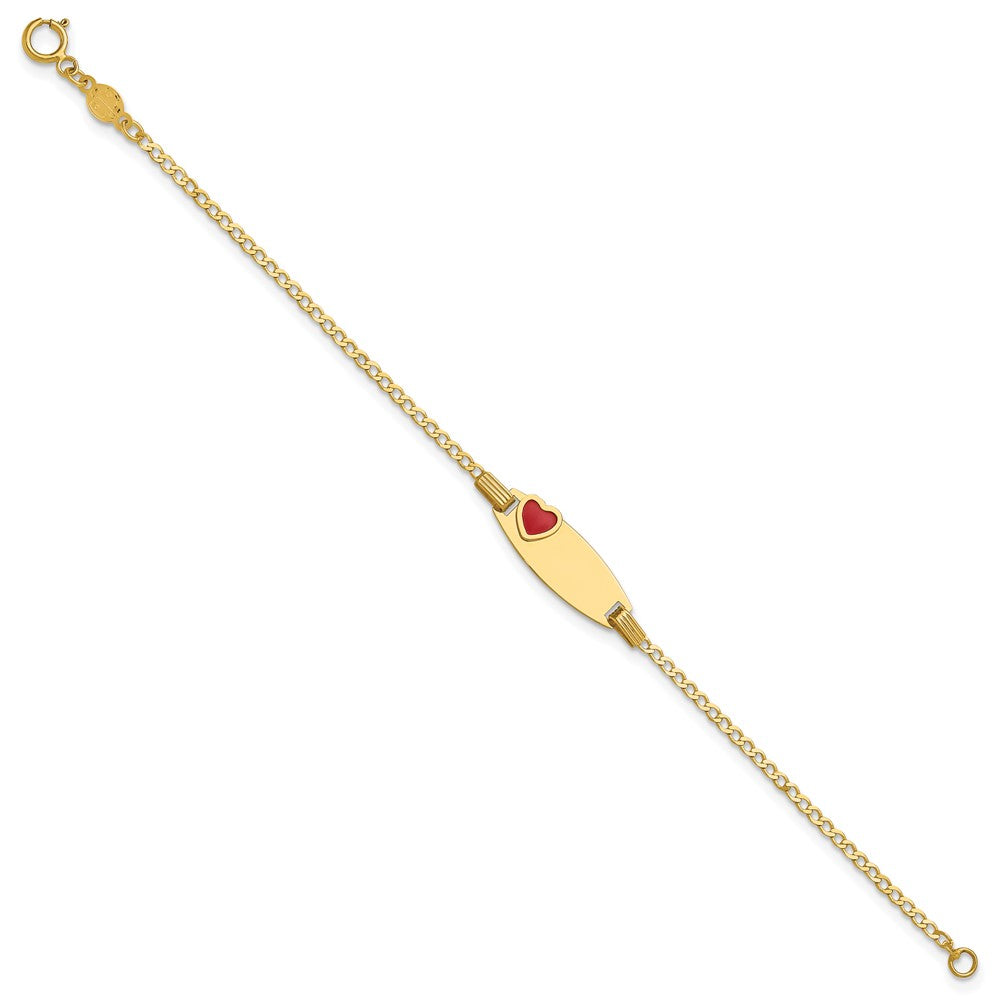 14k Polished ID with Red Enameled Heart 5.5in Bracelet