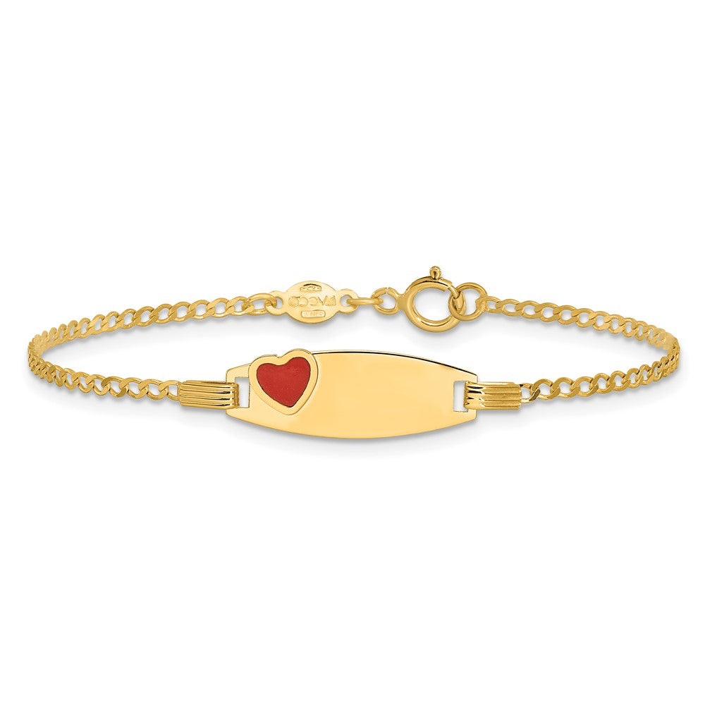14k Polished ID with Red Enameled Heart 5.5in Bracelet