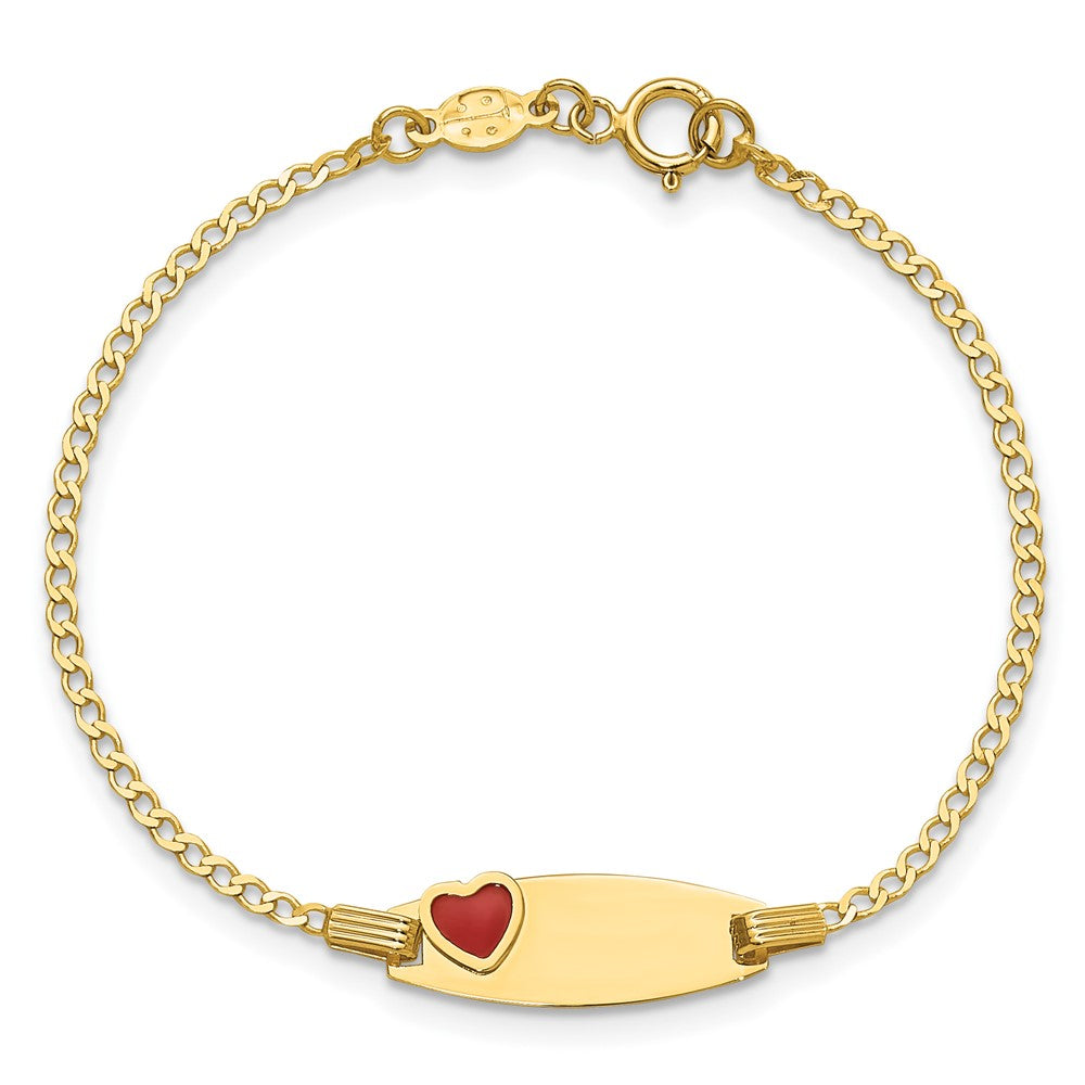 14k Polished ID with Red Enameled Heart 5.5in Bracelet