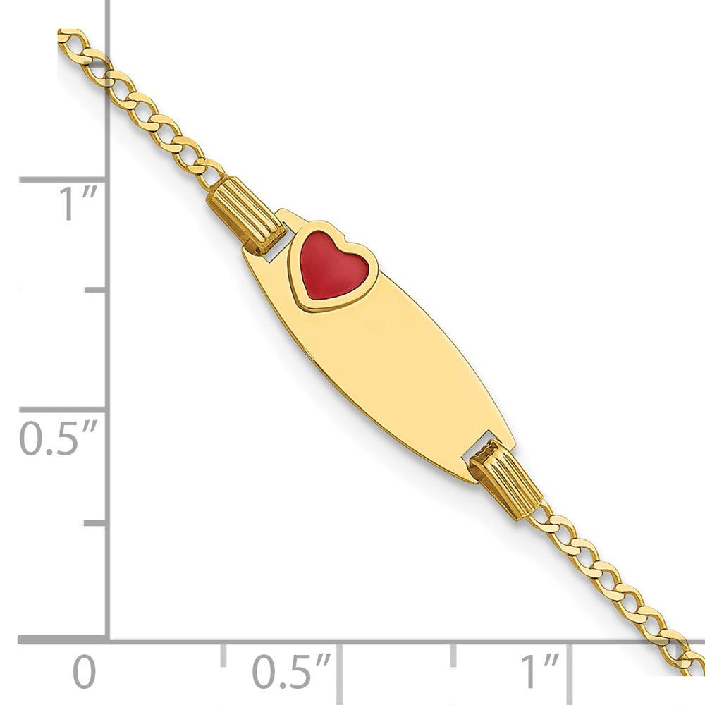 14k Polished ID with Red Enameled Heart 5.5in Bracelet