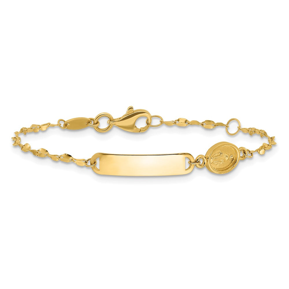 14K Polished Virgin Mary Medal Children's ID Bracelet