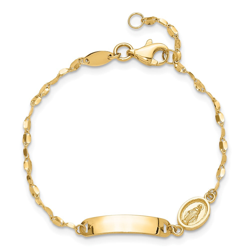 14K Polished Virgin Mary Medal Children's ID Bracelet