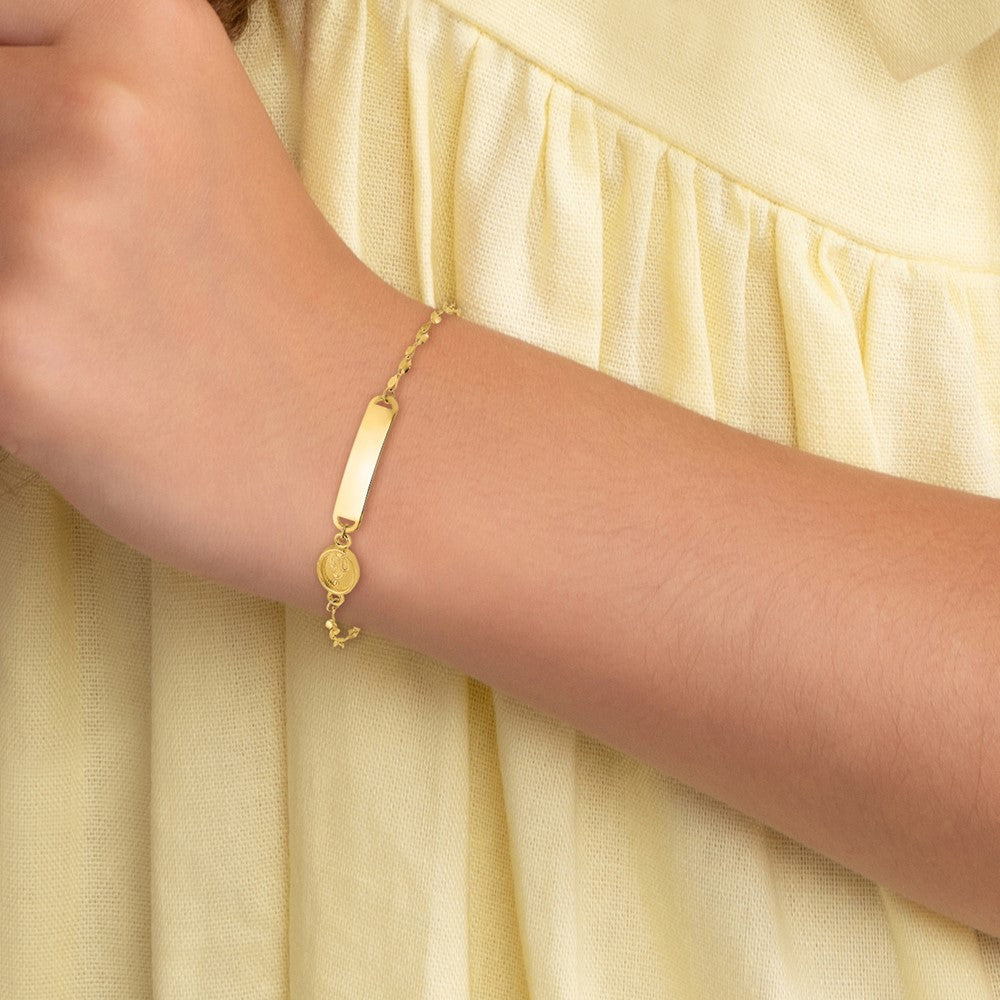 14K Polished Virgin Mary Medal Children's ID Bracelet