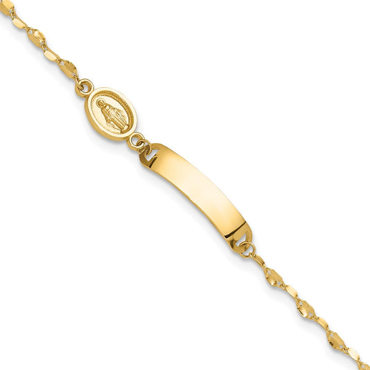 14K Polished Virgin Mary Medal Children's ID Bracelet