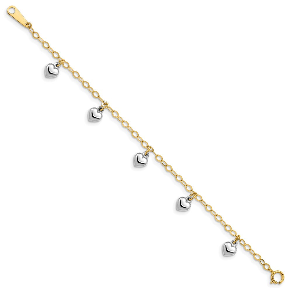 14k Two-tone Polished Dangle Heart Bracelet