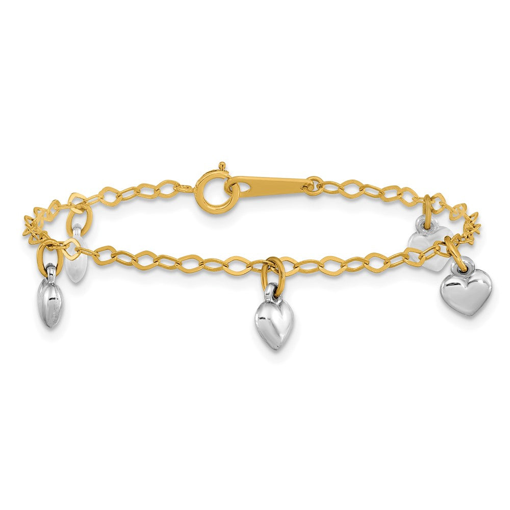 14k Two-tone Polished Dangle Heart Bracelet