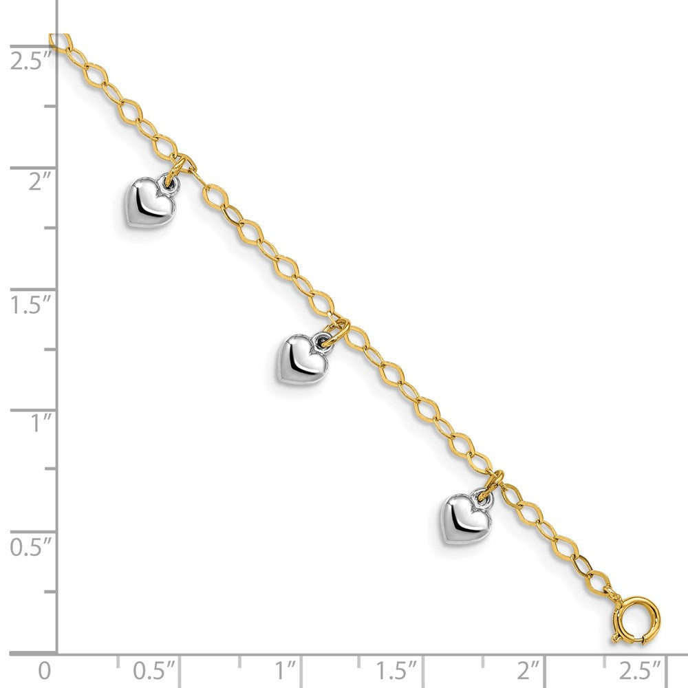 14k Two-tone Polished Dangle Heart Bracelet