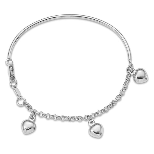 14k White Gold Polished Dangle Heart Bracelet
